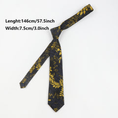 1PC Men's Business Bottom Golden Leaves Retro Tie