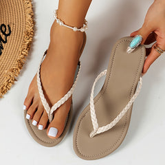 Women's Braided Flip Flops Casual Flat Summer Shoes