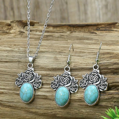 3pcs Turquoise Rose Jewelry Set Boho Style Earrings Necklace