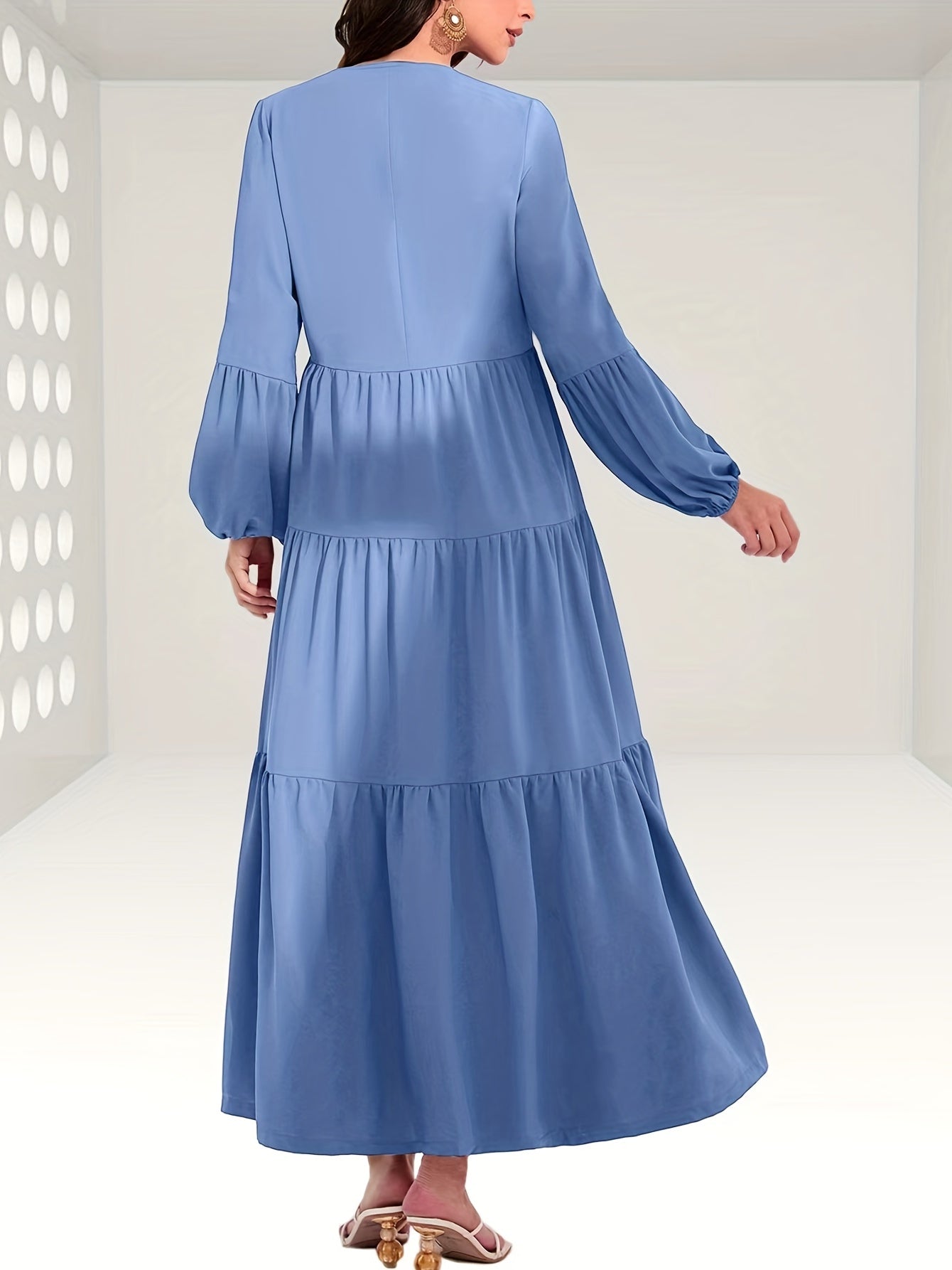 Ruched Lantern Sleeve Maxi Dress Women's Clothing