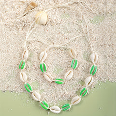 Colorful Shell Necklace & Bracelet Set, Adjustable Braided Jewelry