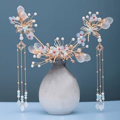 Faux Pearl Flower Hairpin Earring Set Wedding Bridal Hair Accessories