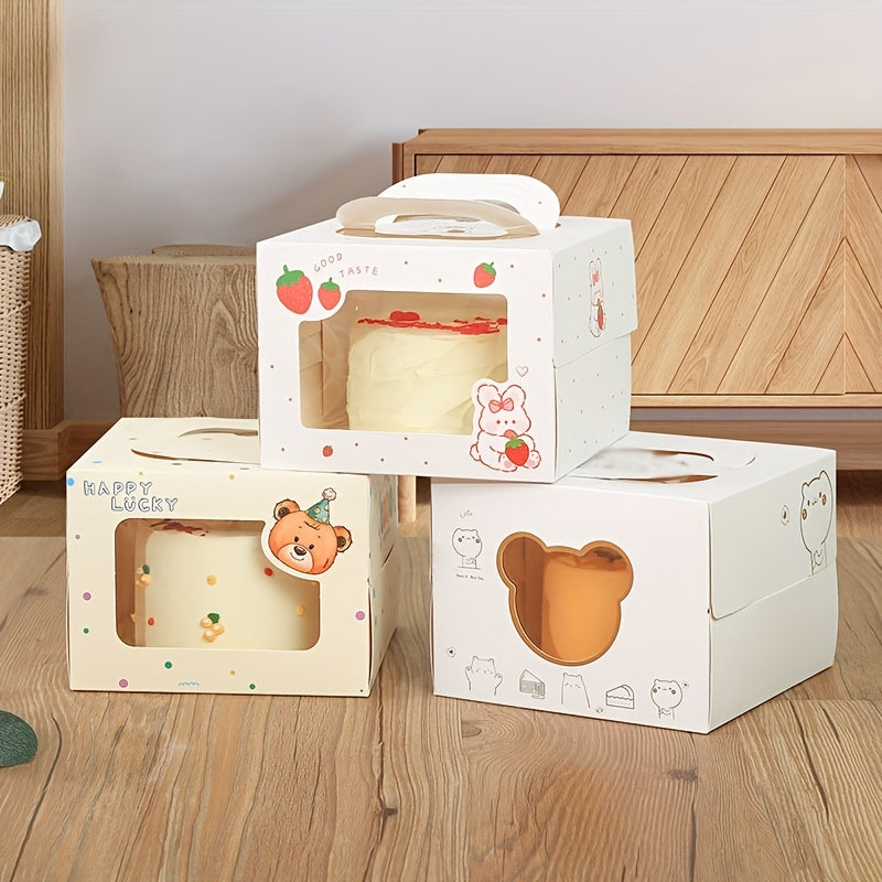 4 inch Small Cake Packaging Box Mousse Pastry Cartoon Window Box