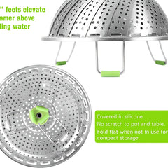 Foldable Stainless Steel Vegetable Steamer Basket - Easy Vegetable Steaming