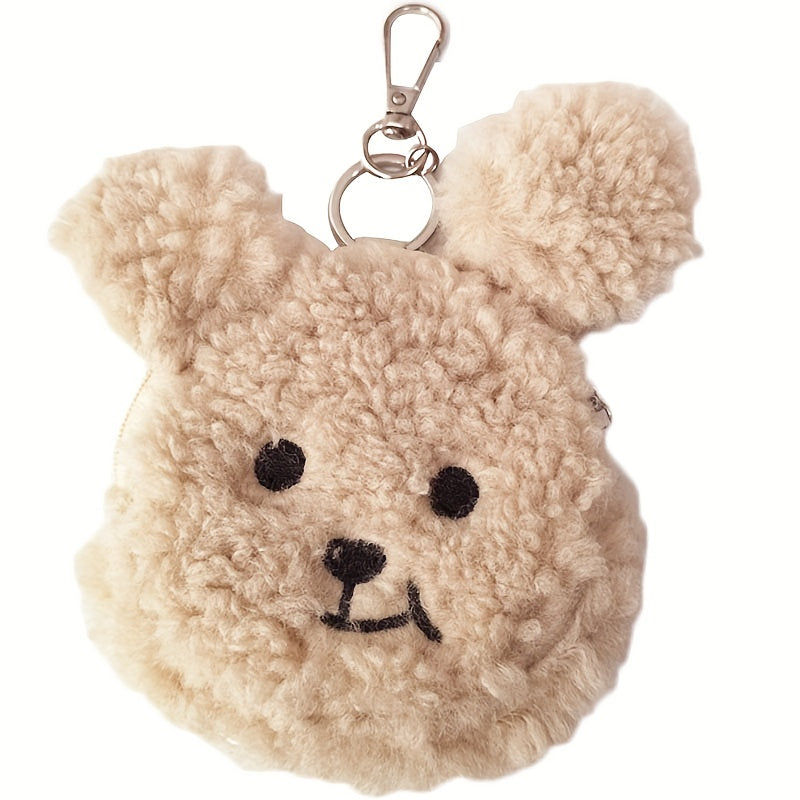 Mini Cartoon Plush Bear Coin Purse Key Bag - Small Storage Bag For Girls