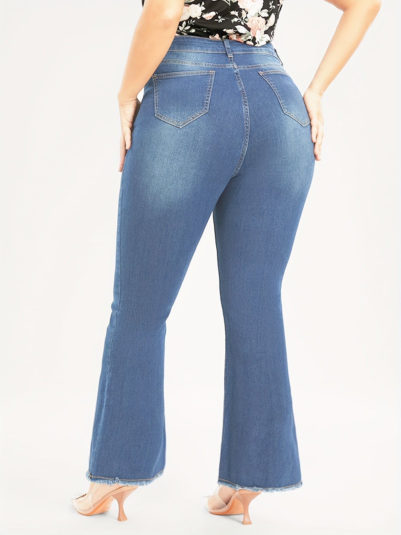 Plus Fringe Trim Flared Leg Jeans