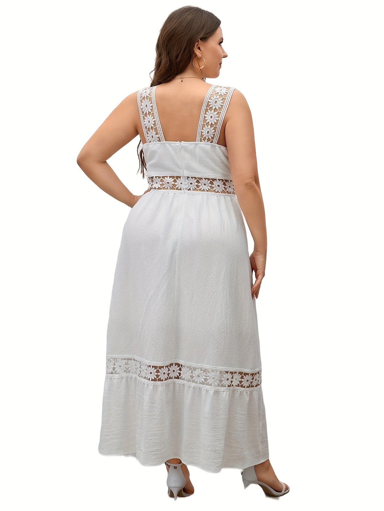  Women's Maxi Tank Dress with Lace Trim V Neck