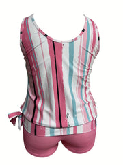  Striped Print Modest Tankini Set