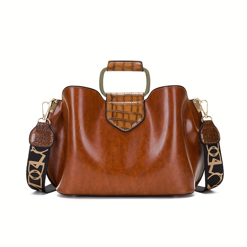 3-Pc Crocodile Pattern Bag Set Vintage Shoulder & Clutch Purse Credit Case