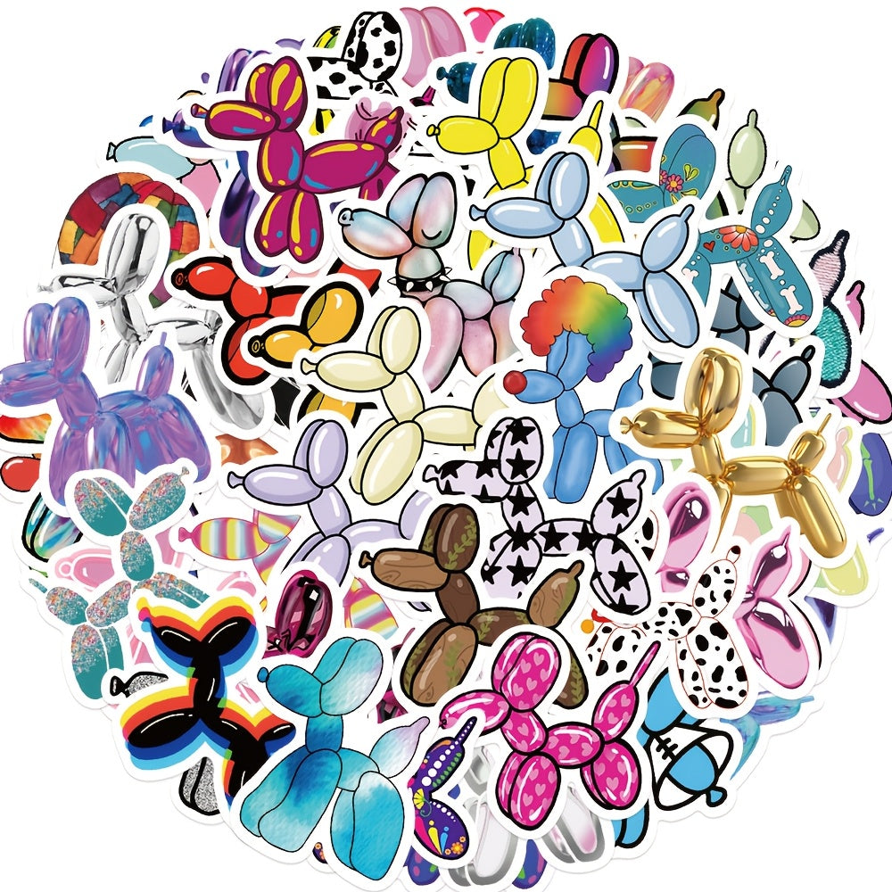 50pcs Rainbow Balloon Puppy Stickers Waterproof Vinyl Reusable Decals Multicolor