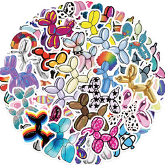 50pcs Rainbow Balloon Puppy Stickers Waterproof Vinyl Reusable Decals Multicolor