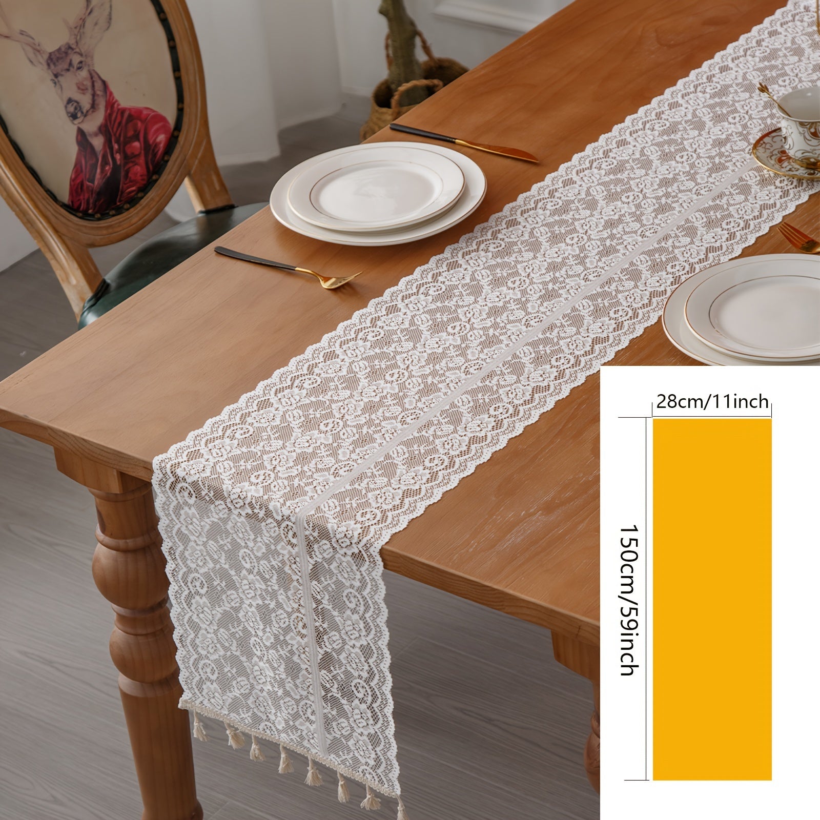 Polyester Tablecloth Crochet Lace Embroidery Tassel Floral Cutout Fabric