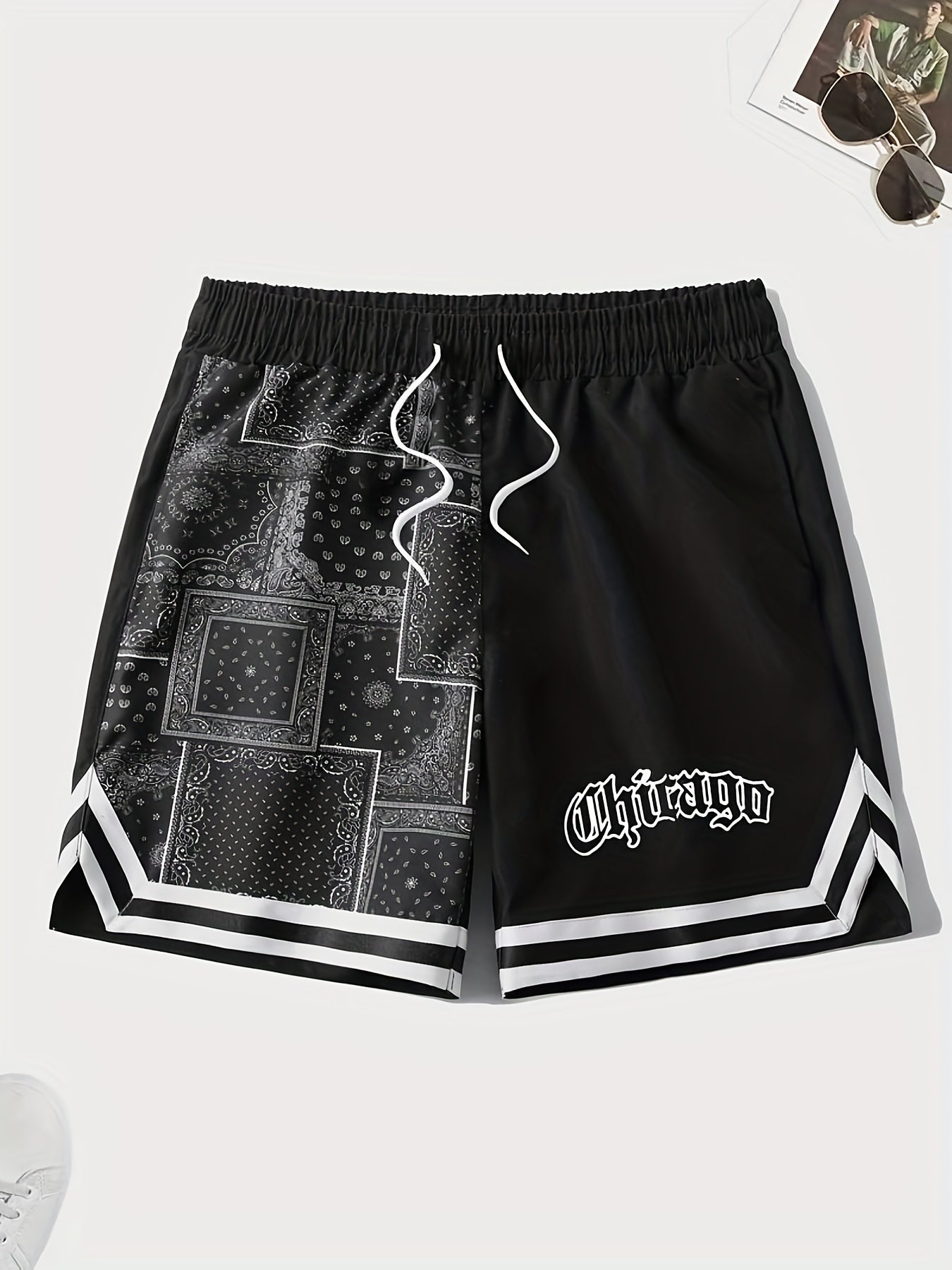 Chevron Print Drawstring Shorts Men's Casual Waist Gym Workout Training