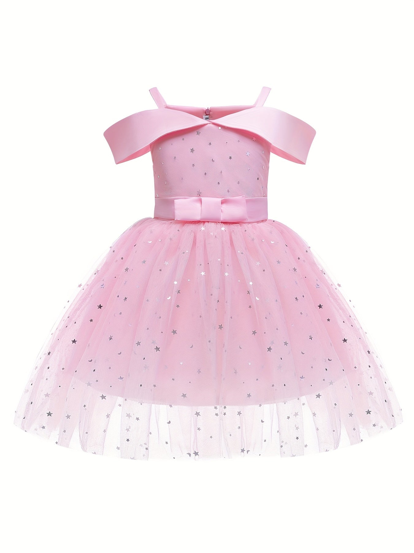 Girls Striped Bow Princess Dress Gown Cold Shoulder Piano Performance