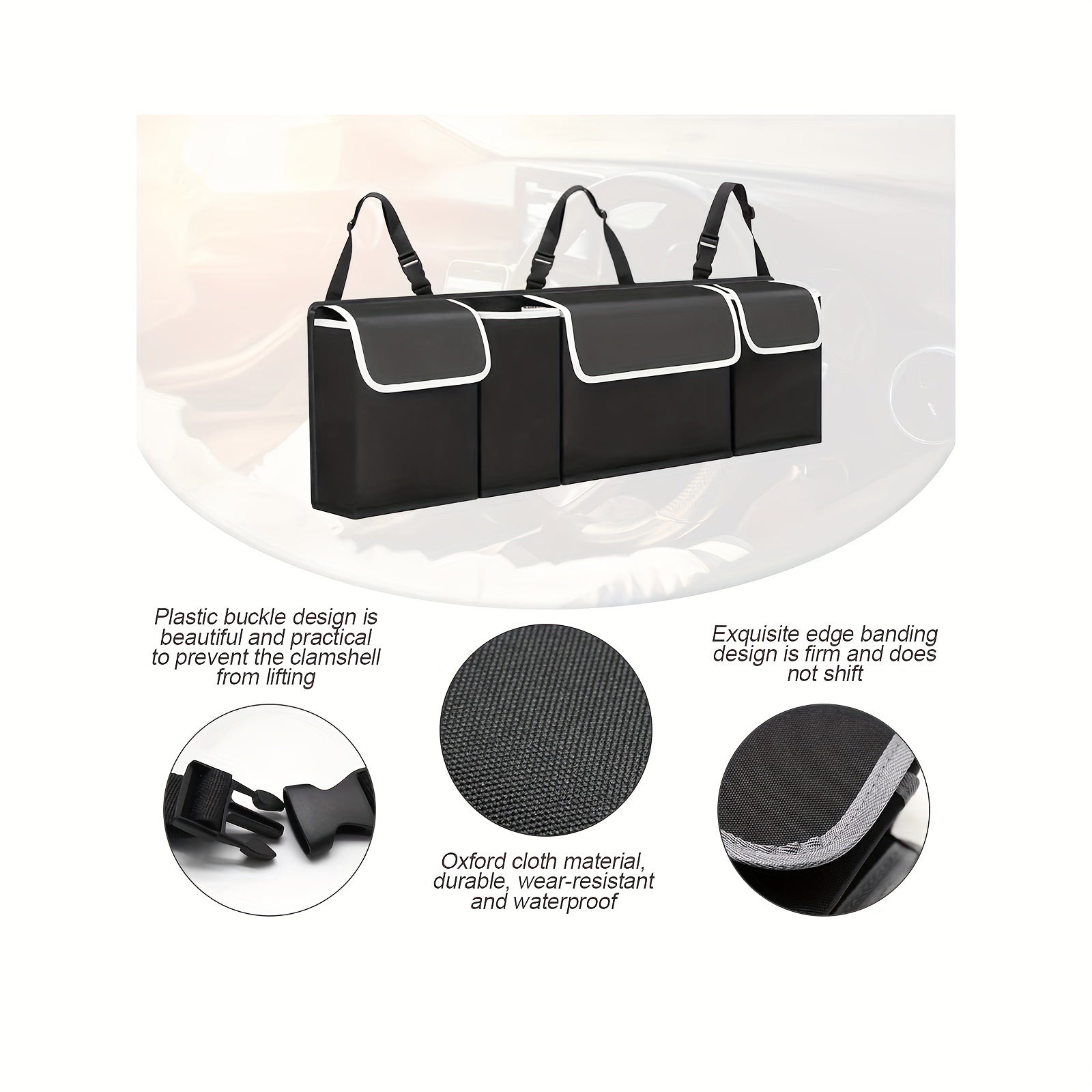 Car Trunk Organizer Rear Seat Hanging Storage Bag Waterproof Foldable