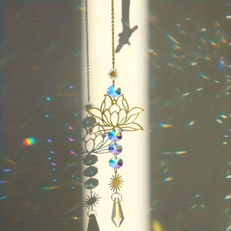 Lotus Flower Crystal Sun Catcher Wind Chime for Decor