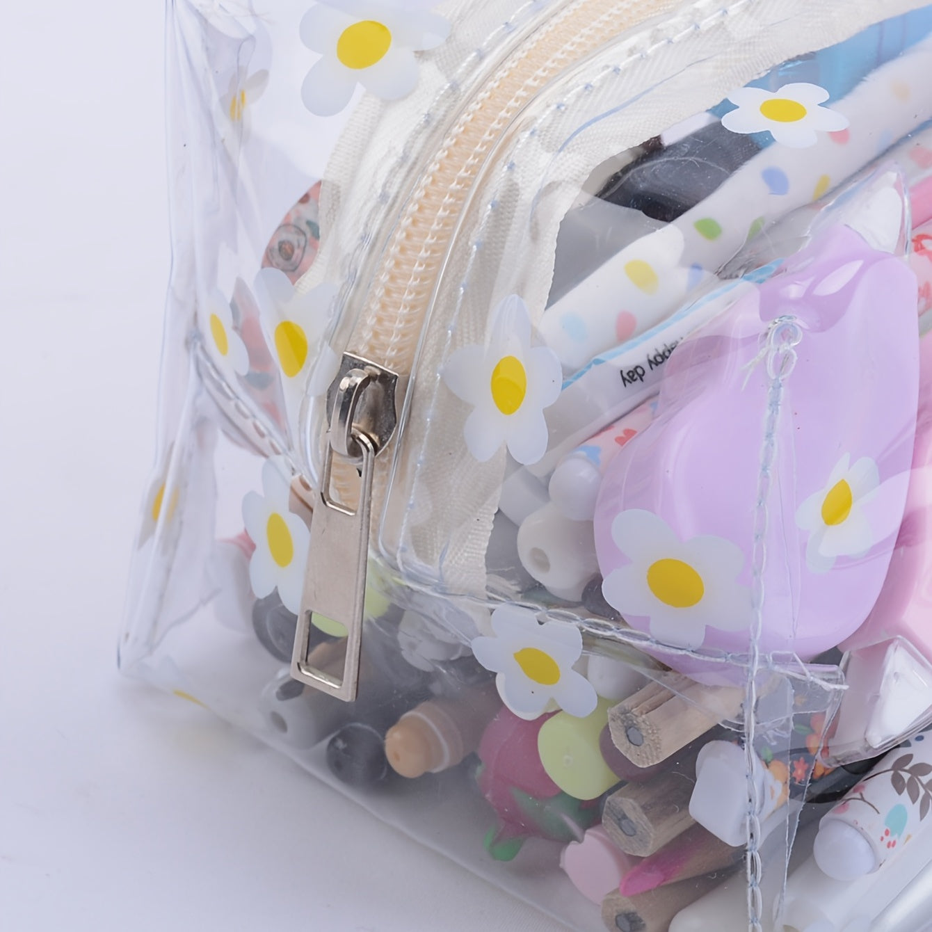 Flower Clear Pencil Case Box Organizer for School Supplies