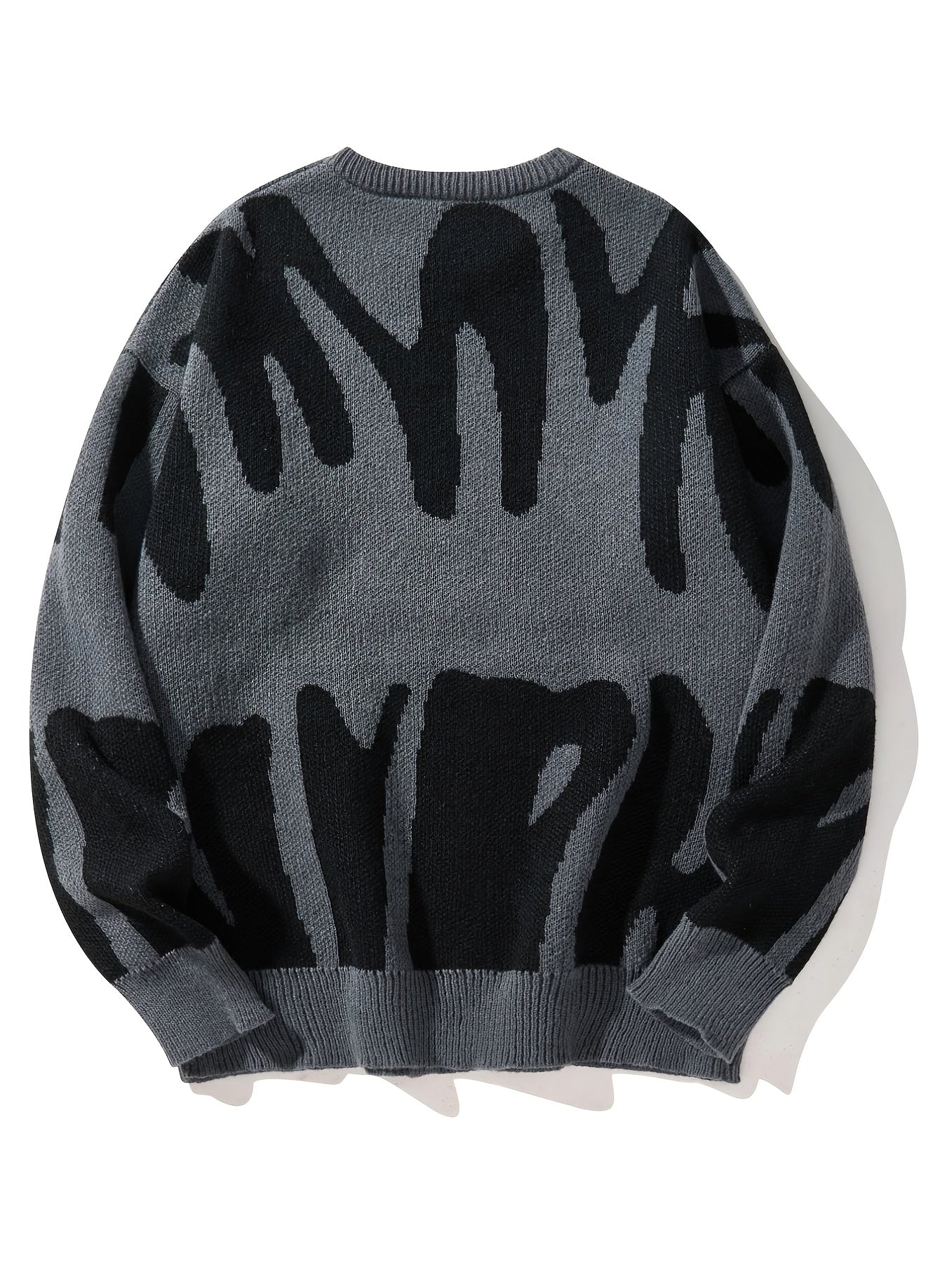 Knitted Letter Print Sweater Men's Casual Warm Crew Neck Pullover