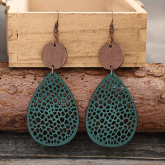 Hollow Leaf PU Leather Earrings Party Vacation Gift