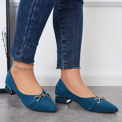 Women's Buckle Decor Block Heels Pointed Toe Slip On Shoes