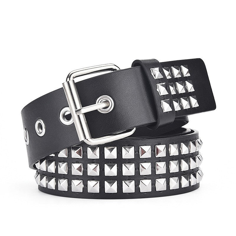Metal Square Pin Buckle Belt Hip Hop Rivet Wide Waist Belts Punk PU Leather Pant