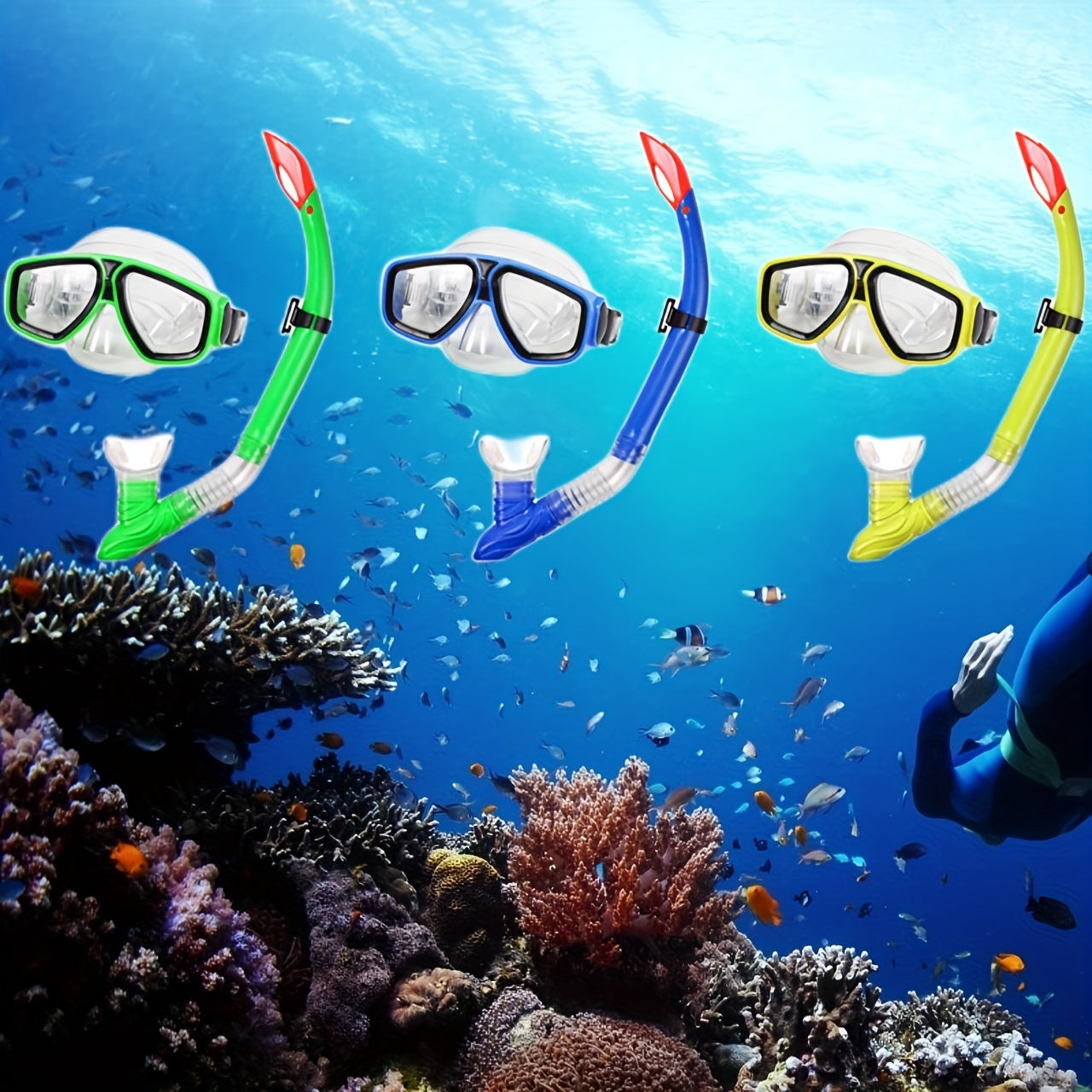 Swimming Goggles & Snorkel Set Dive Glasses with Breathing Tube Snorkeling Gear