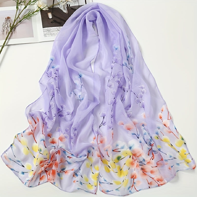 Leaf Chiffon Scarf Printed Breathable Shawl Outdoor Windproof Gauze Head Wrap