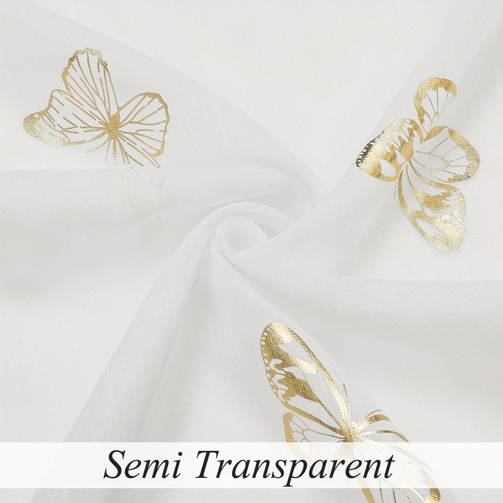 2 Panels Golden Butterfly Sheer Curtain Romantic Lovely Translucent Curtains