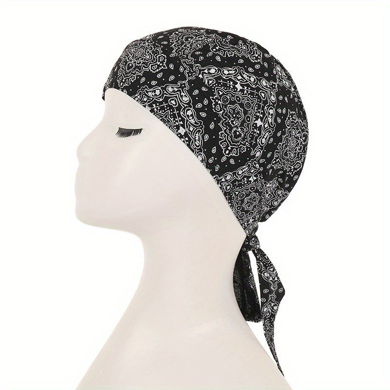 Unisex Paisley Pattern Head Wrap Pirate Hat with Small Flower Pattern