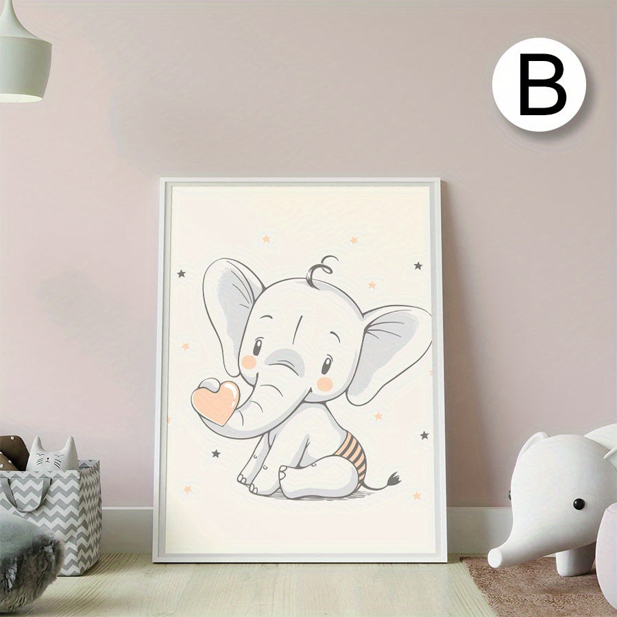 Watercolor Style Animal Cartoon Poster Room Decoration Elephant Bear Rabbit