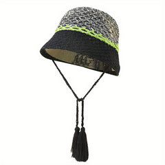 Y2K Hollow Crochet Bucket Hat Gradient Boho Straw Cloche Hats Women