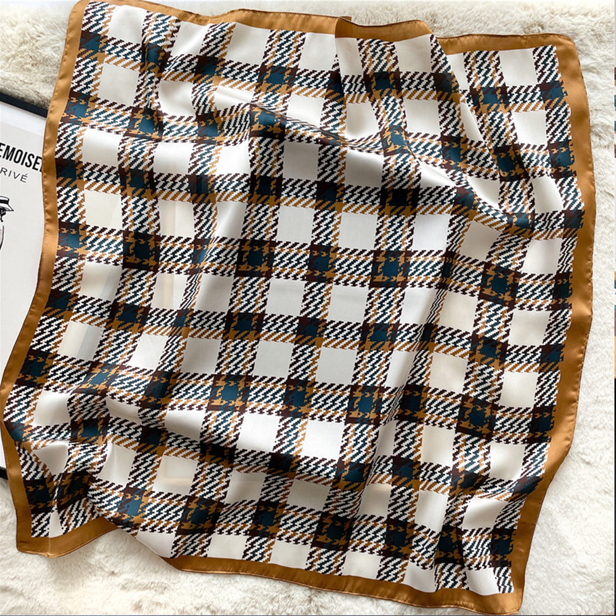 Classic Checkered Silk Scarf Gift For Her
