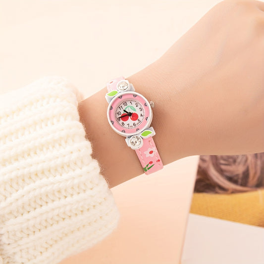Casual Pointer Alloy Round Wrist Watch With Cherry Belt