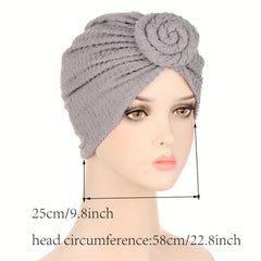 Crinkle Twist Turban Cap Solid Casual Head Wrap Elastic Hijab Hat