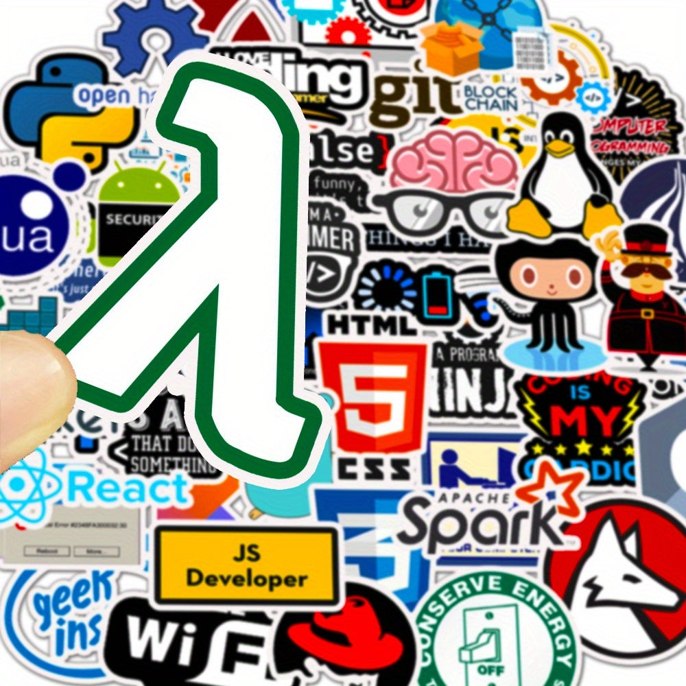 50pcs Reusable Vinyl Cartoon Programmer Sticker Pack for Tech Enthusiasts
