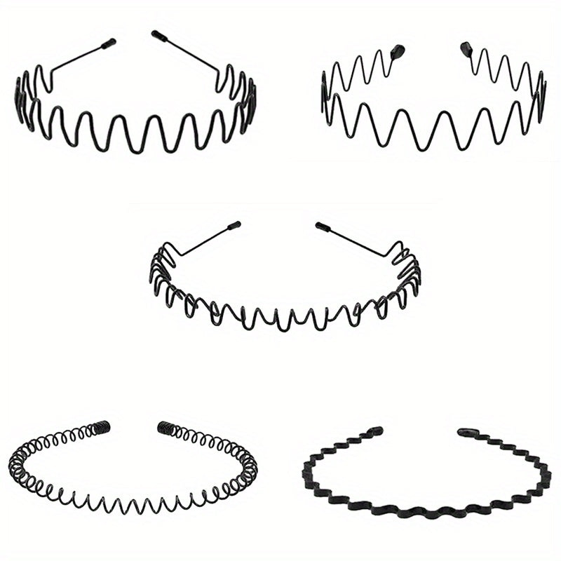 5pcs Elastic Wavy Spring Wave Hair Band Metal Hair Hoop Sport Hair Band
