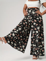  Boho Floral Print Wide Leg Trousers