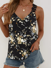 Floral Print Lace Strap V Neck Sleeveless Top