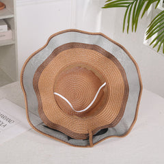 Love Streamer Mesh Gauze Brim Straw Hat Women Beach Sun Hat Valentine