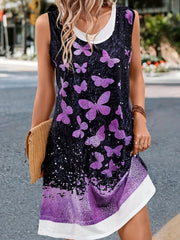  Colorblock Sunflower Print Tank Dress