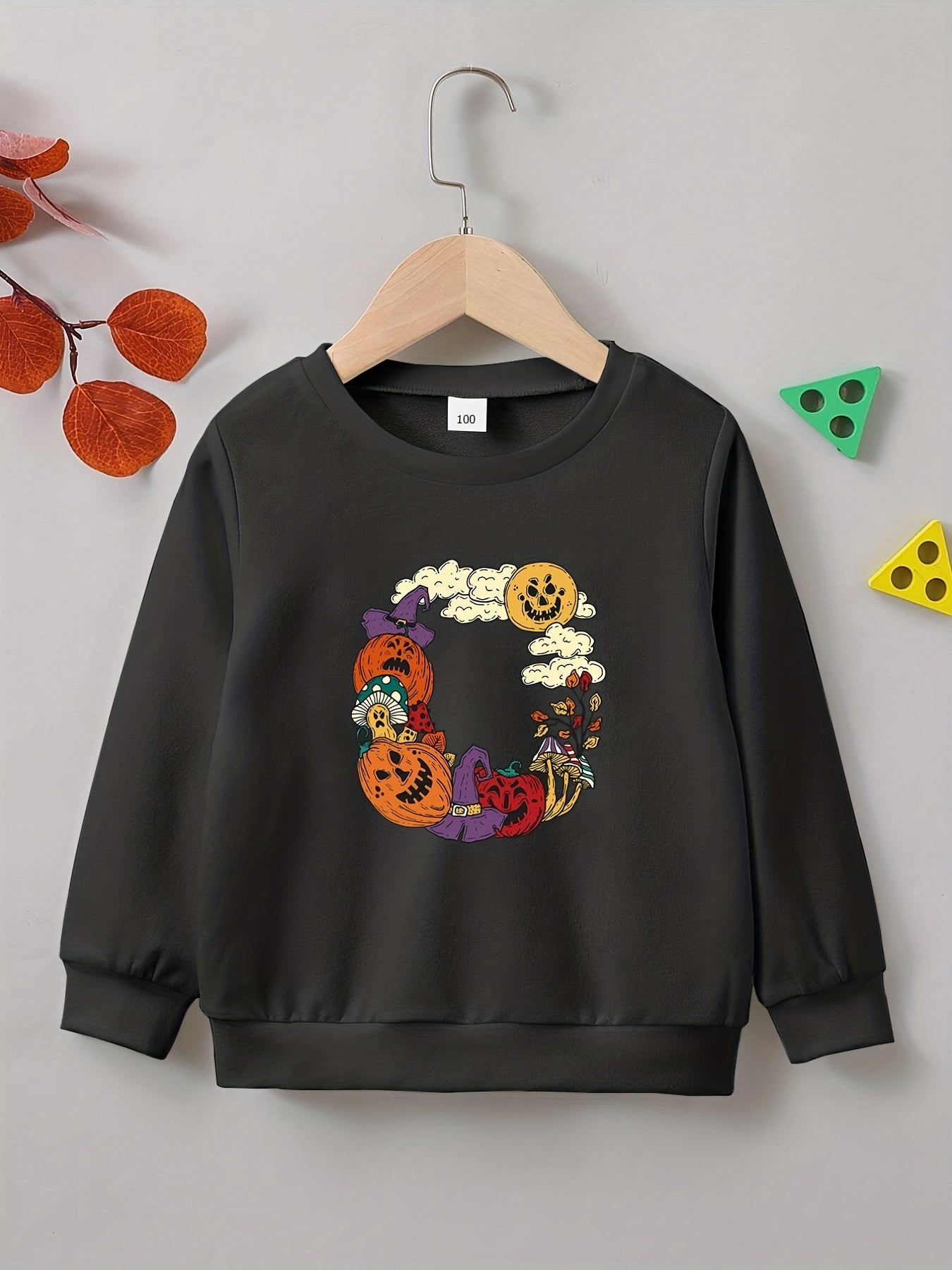 Halloween Pumpkin Print Boys Pullover Sweatshirt