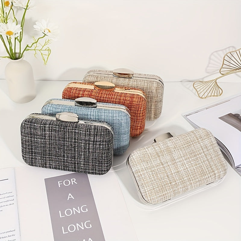 Elegant Plaid Kiss Lock Chain Clutch Evening Bag