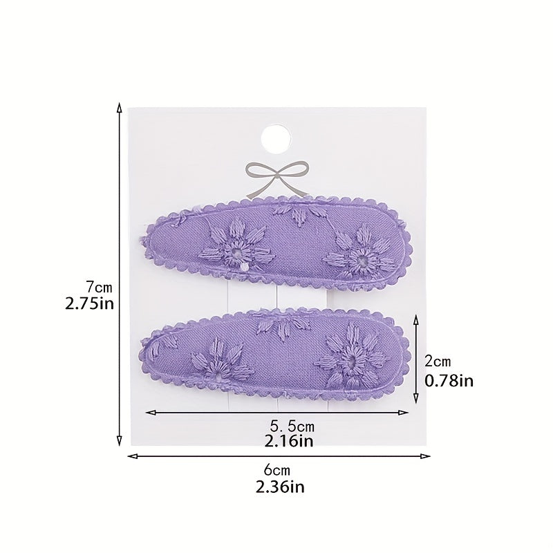 2pcs Embroidered Flower Hair Clips Sweet Hair Accessories