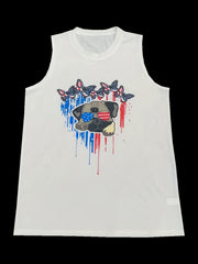 Butterfly & Dog Print Tank Top Crew Neck Casual Independence Tank Top