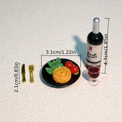 Red Wine Pasta and Steak Set for Dollhouse