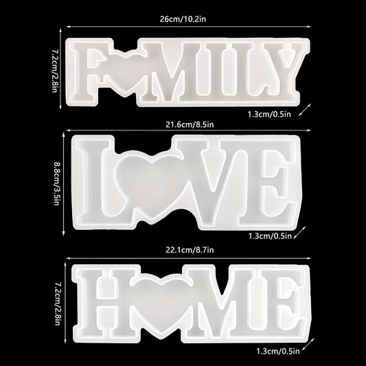 3Pcs Silicone Family Love Sign Alphabet Word Epoxy Resin Mold