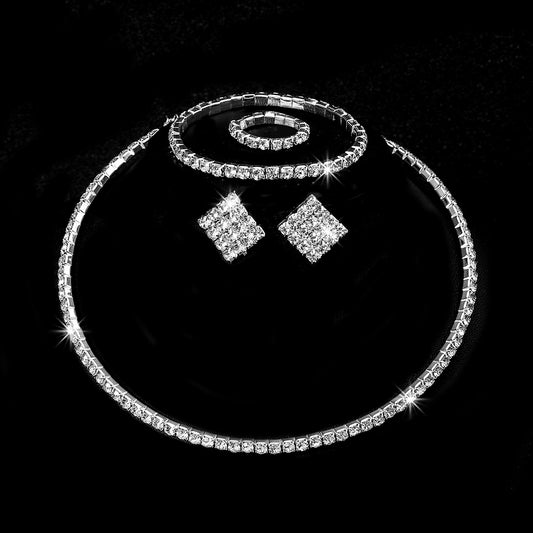 Rhinestone Crystal Jewelry Set: Choker Necklace, Earrings, Bracelet & Ring