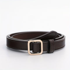 Coffee Vintage PU Leather Belt with Square Metal Buckle