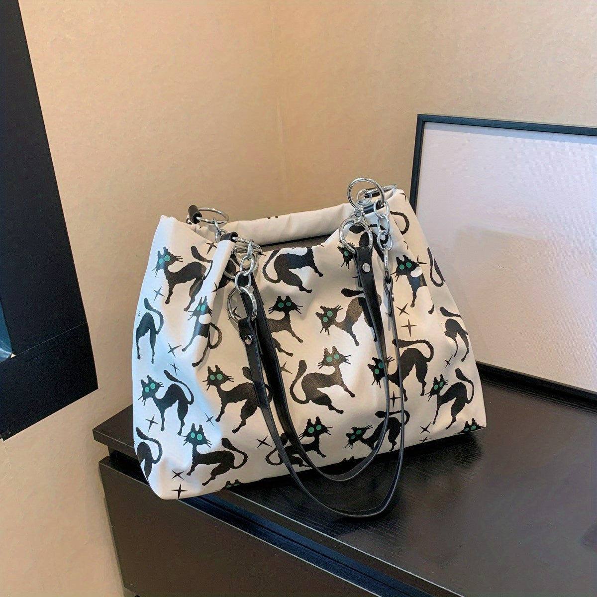Cat Pattern Tote Bag Lightweight Shoulder Bag Casual Commuter Bag