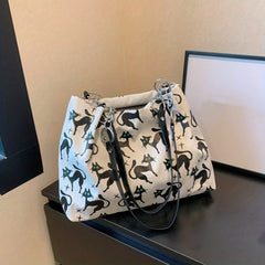 Cat Pattern Tote Bag Lightweight Shoulder Bag Casual Commuter Bag
